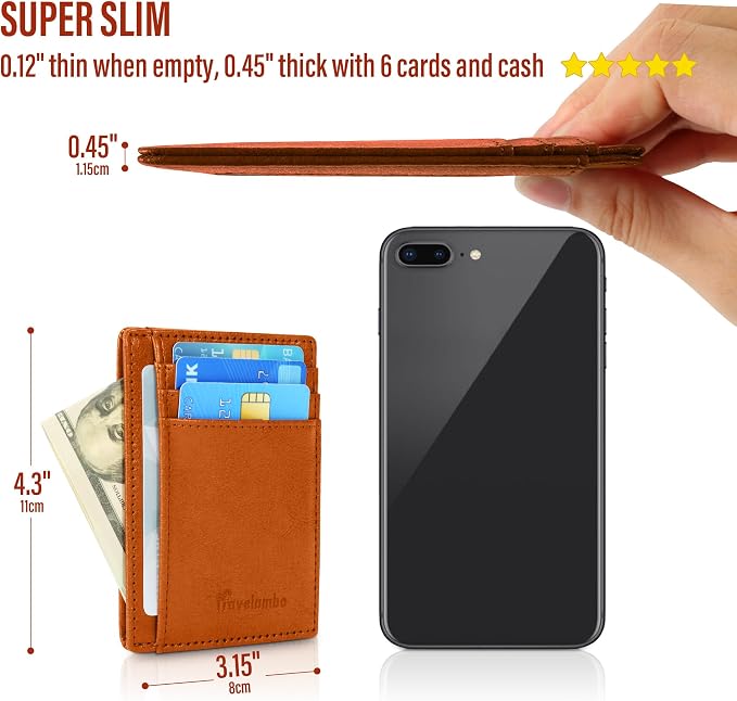 Travelambo Slim Wallet Front Pocket Minimalist Leather RFID Blocking Medium Size - Image 4