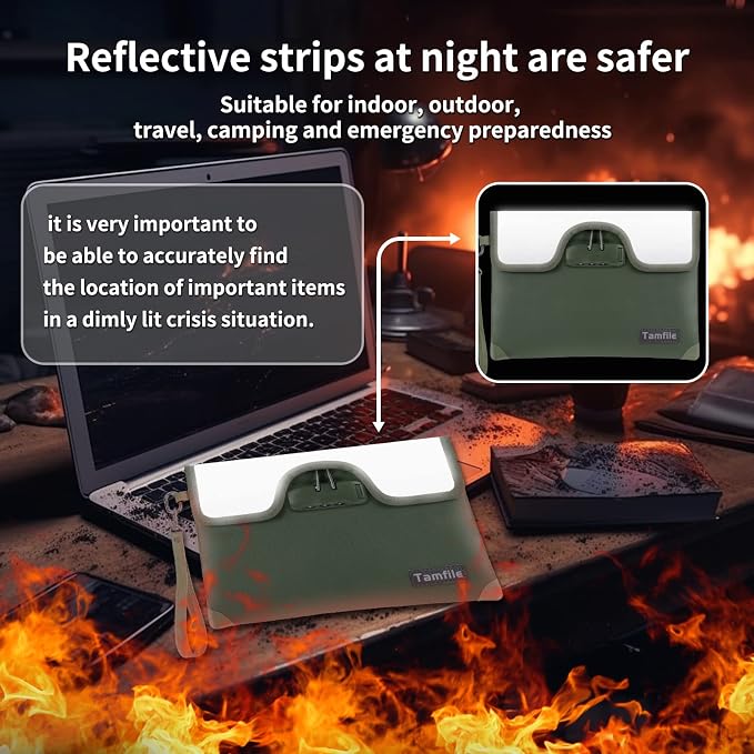 5200°F Fireproof Money Bag with Lock, Water Fireproof Document Bag with Zipper, 8 Layers Fire Insulation, Small Fireproof Safe Storage Pouch with Lock for Cash, Passport, (8.3" x 11", Green) - Image 9