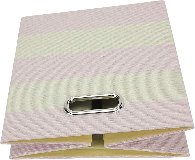 Storage Bins Storage Cubes,13×13×13 Collapsible Storage Boxes Containers Organizer Baskets - 4pc, Light Pink Striped - Image 3