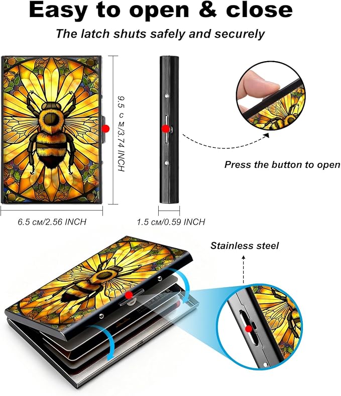 Metal Wallet,Credit Card Holder for Women,Slim RFID Blocking Credit Card Holder Thin Aluminum Wallet ID Case,6 Slot Business Mini Hard Metal Case for Women/Men,Cute Golden Bee - Image 5
