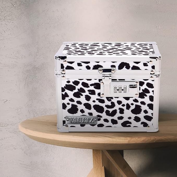 Vaultz Locking Medicine Box with Combination Lock - Secure Metal Lock Box Safe for Medication, Pills & Valuables, Small Lockbox with Code, Portable Storage Case, Leopard | Metal lock box, storage case for medication and small valuables, 3-digit combina... - Image 2