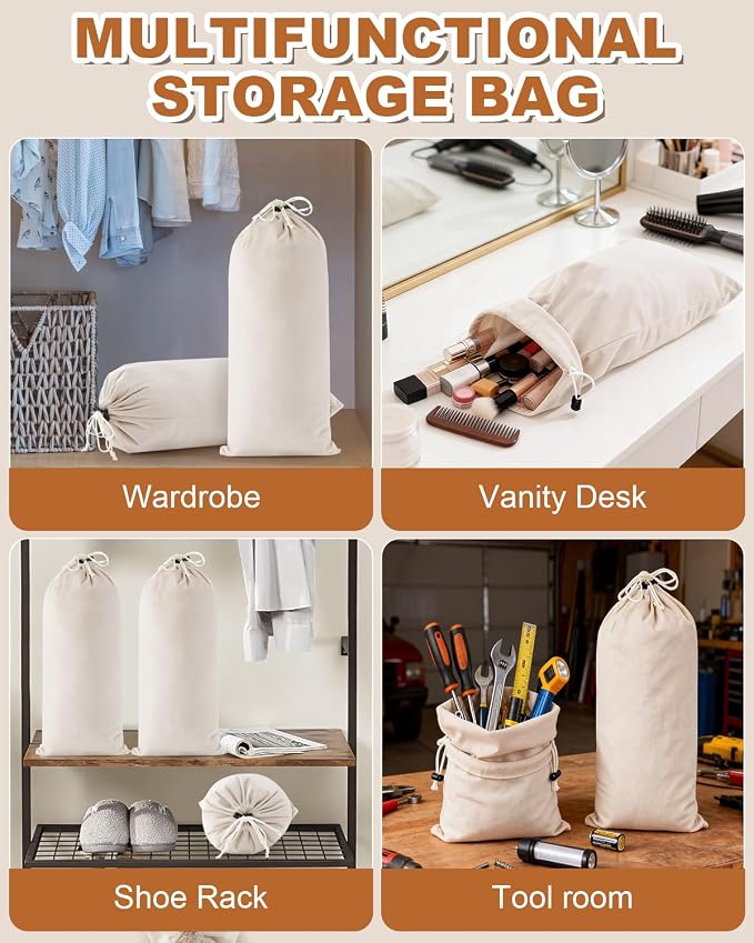 6 Pcs Single Shoe Bags for Travel, Dust Velvet Bags, Beige, 17.3x8.6 Inch | Washable & Reusable Travel Shoe Bags, Dustproof Shoe Bags with Drawstring Closure, Suitable for Travel, Home Storage - Image 6
