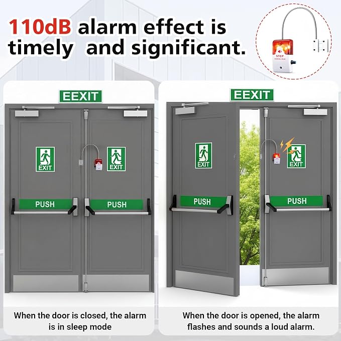 4 Pcs Exit Stopper Door Alarm with 110db Siren Emergency Door Alarms When Opened, Easy Installation Battery Powered Magnetic Sensor for Unauthorized Entry Prevent Commercial Warehouse Retail - Image 7