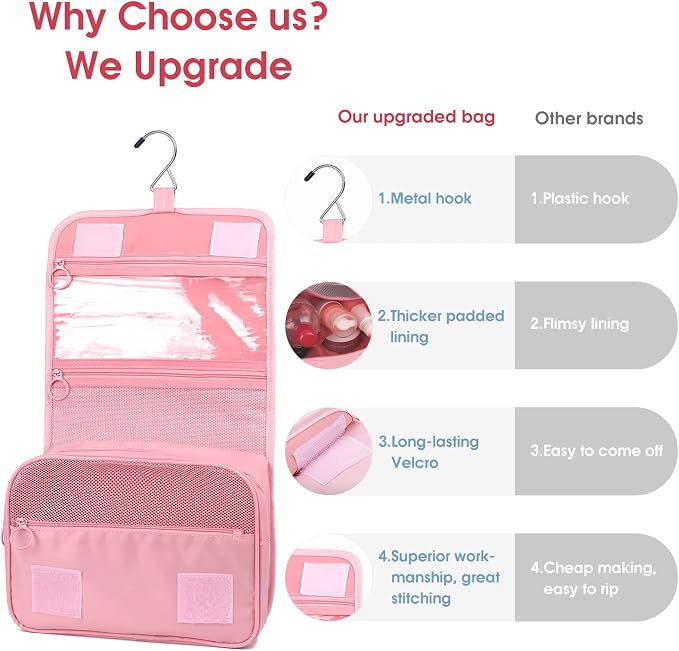 Narwey Small Hanging Travel Toiletry Bag for Women, Travel Bag for Toiletries, Makeup Bag Organizer Make Up Bags Cosmetic Bags for Girls - Image 5