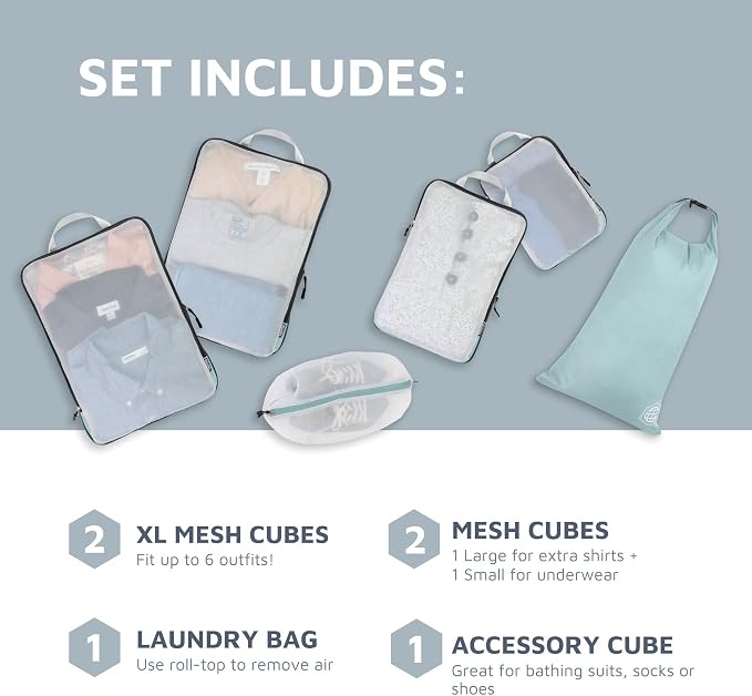 TRIPPED Travel Gear Large Compression Packing Cubes with Mesh 6-Piece Set | See-Through Mesh Organizers Maximize Space While Keeping Clothes and Travel Gear Organized and Easy to Find - Image 2