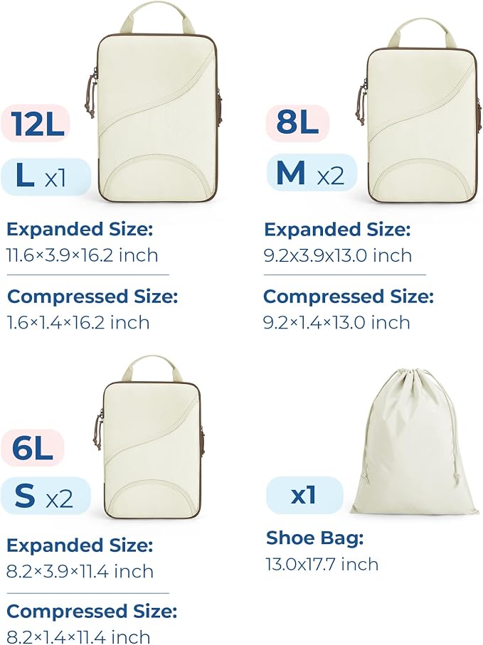 Bagsmart Compression Packing Cubes, Travel Bag Cruise Ship Essentials | Lightweight, Compressible Suitcase Organizer Set fit Standard Carry-On & Checked Luggage, 6 Set, 14 Set Washable Packing Bags - Image 2