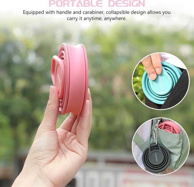 Nefeeko Collapsible Water Bottle, BPA Free Silicone Foldable Water Bottles | 17oz(500ml) Reuseable Water Bottles for Travel Gym Camping Hiking, Portable Leak Proof Sports Water Bottle with Carabiner - Image 4