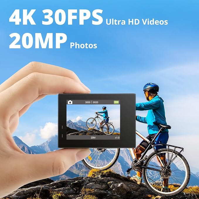 AKASO Brave 4 Action Camera 4K Ultra HD Video Waterproof Underwater Camera | 20MP Photo WiFi 170° FOV 5X Zoom Image Stabilization Sport Camera for Snorkel Travel with 2xBatteries Helmet Accessories Kit - Image 2