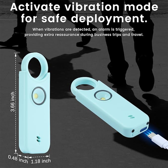 TIPSEAN Personal Safety Alarm - 135dB Ultra Loud Siren with LED Strobe Light, USB-C Rechargeable, Compact Keychain Alarm for Women/Men, Emergency Flashlight & Vibration Alert(Blue) - Image 6