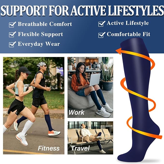 Sooverki Compression Socks for Women and Men Circulation (3/4 Pairs) is Best Support for Running Athletic Cycling Hiking - Image 3