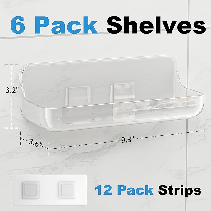 Adhesive Bathroom Shelves, 6 Pack Acryilc No Drill Stick on Shelf - Image 4
