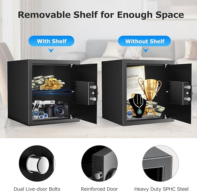 Bonsaii 1.2 Cu. Ft. Security Safe Box, Keypad Lock, Spare Keys & USB Port | Heavy-duty SPHC steel ensures high security for cash, jewelry, and documents. Features passcode, keys, USB Type-C - Image 5