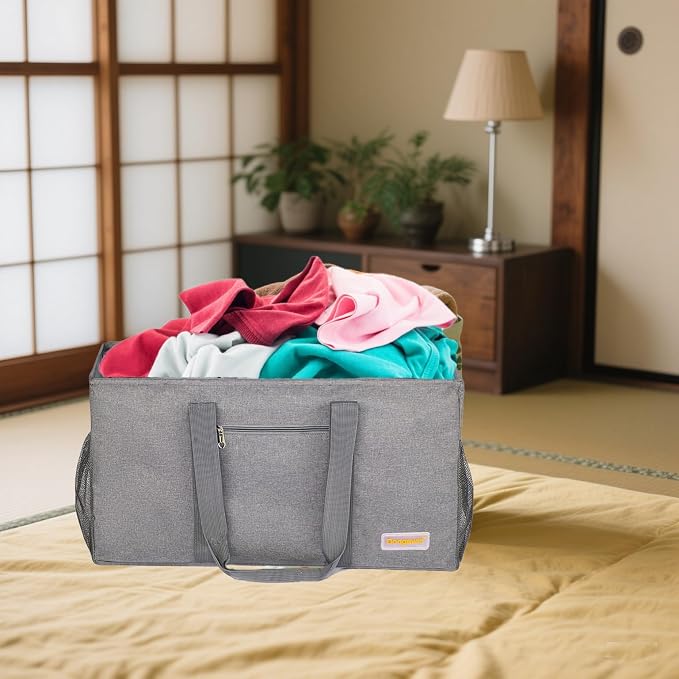 Extra Large Utility Tote Bag - Reusable Grocery Bags Foldable Heavy Duty | Large Shopping Tote 4 Pockets & Reinforced Handles, Water-Resistant Collapsible Tote for Beach, Picnic, Car Storage - Image 3