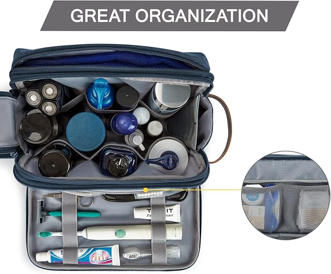 BAGSMART Toiletry Bag for Men, Canvas Travel Toiletry Organizer Dopp Kit Water-resistant Shaving Bag for Toiletries Accessories,Navy Blue-Large - Image 2