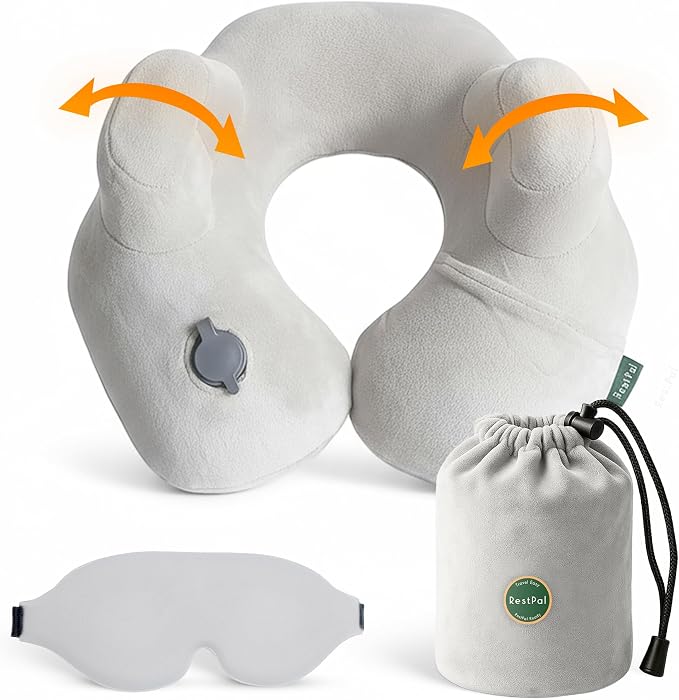 Inflatable Travel Neck Pillow with Adjustable Memory Foam Sides | Lightweight, Soft & Portable Support (Light Gray, Standard) by Unknown