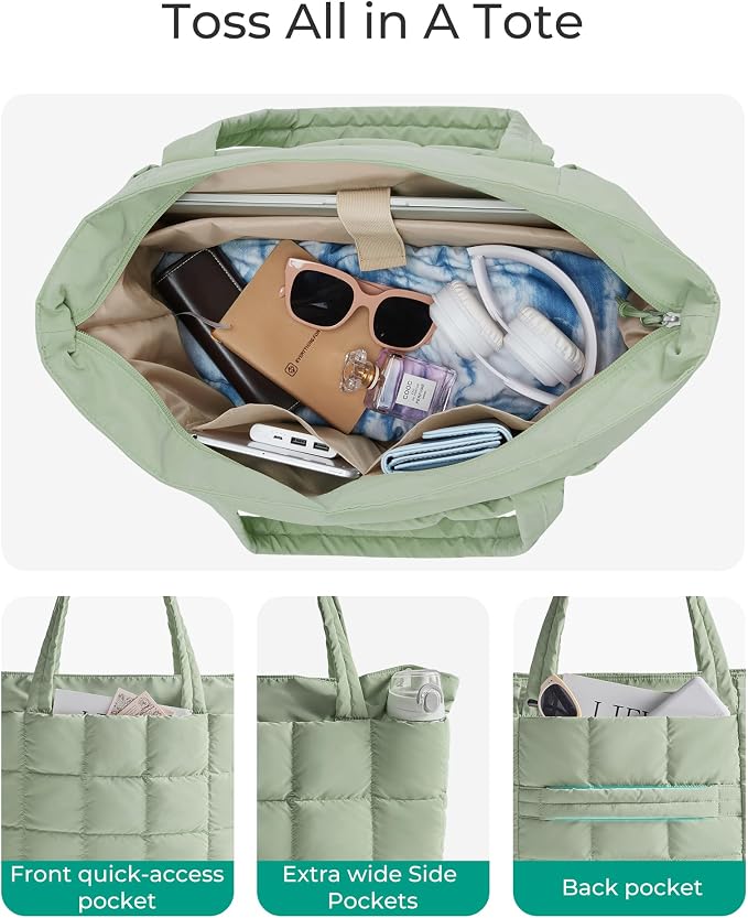 BAGSMART Expandable Tote Bag for Women, Puffer Work Tote Travel Bag | Quilted Carry On Bag for Travel Work Gym College, Waterproof Travel essentials - Image 4