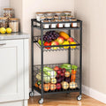 Fruit Vegetable Cart, 3-Tier Snack Cart on Wheels & Wood Top, Black | Vegetable Rack For Kitchen, Kitchen Cart Organizer for Fruit, Vegetables, Potato, Snack by Kssiaz