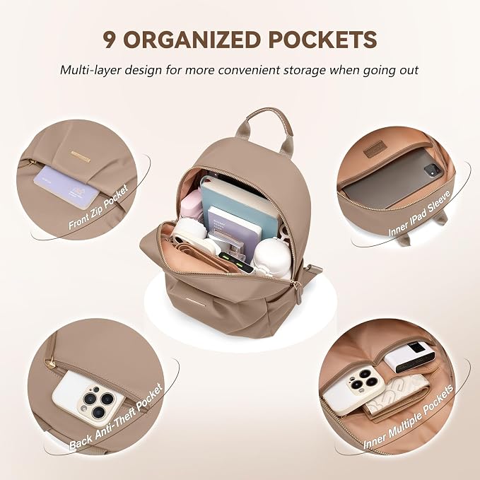 Small Backpack for Women, Cute Backpack Casual Work Daypack Purse for College Travel, fit 9.7 Inch,Champagne Brown - Image 3