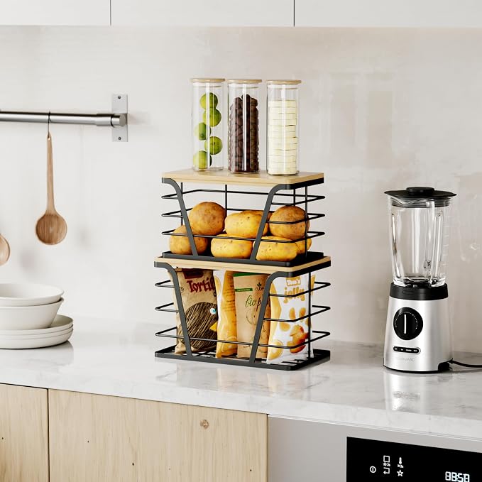 TIDIIABODE 2 Pack Stackable Storage Laundry Kitchen Organizers, Wall Mount Trash Bag Holder with Bamboo Top and Garbage Bag Dispenser No Drill - Image 4