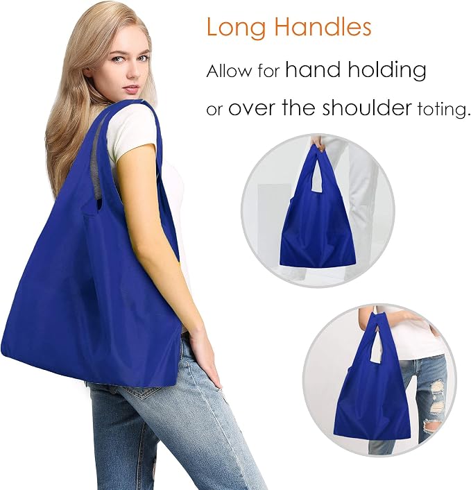 BeeGreen Reusable Grocery Bags Blue Kitchen Bags Bulk Foldable-Machine Washable with Zipper Storage Pouch 50 Packs - Image 2