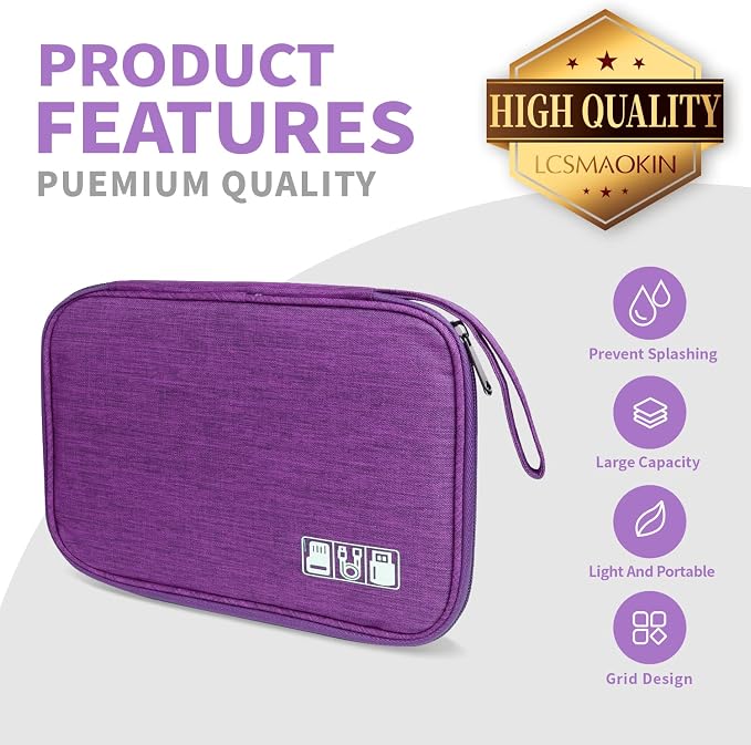 Lcsmaokin Electronics Travel Organizer,Portable Waterproof Electronic Travel Storage Bag for Small Charging Cord Storage,Charger,Small Electronics,SD Card etc,for Travel,Business -Purple - Image 2