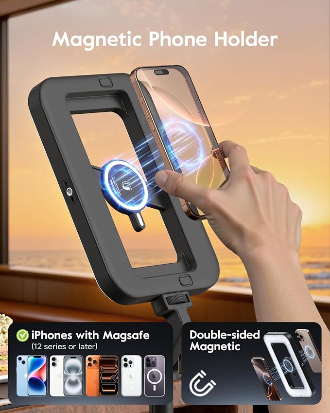 Tripod for iPhone with Light, Portable 15W Ring Light with Stand and Phone Holder for Video Recording, 6000mAh Magnetic Phone Tripod with Light 2500K-9000K for Food Hunt,Mukbang Video,Vlogging,CRI＞95 - Image 7