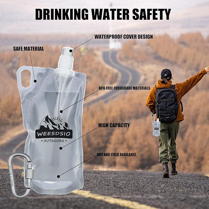 5-Pack 1L Hiking Collapsible Water Bottles with Mountaineering Buckle (Not Suitable for Climbing) BPA-Free Foldable Backpacking Water Bottle for Camping Hiking Running Cycling Mountaineering - Image 6