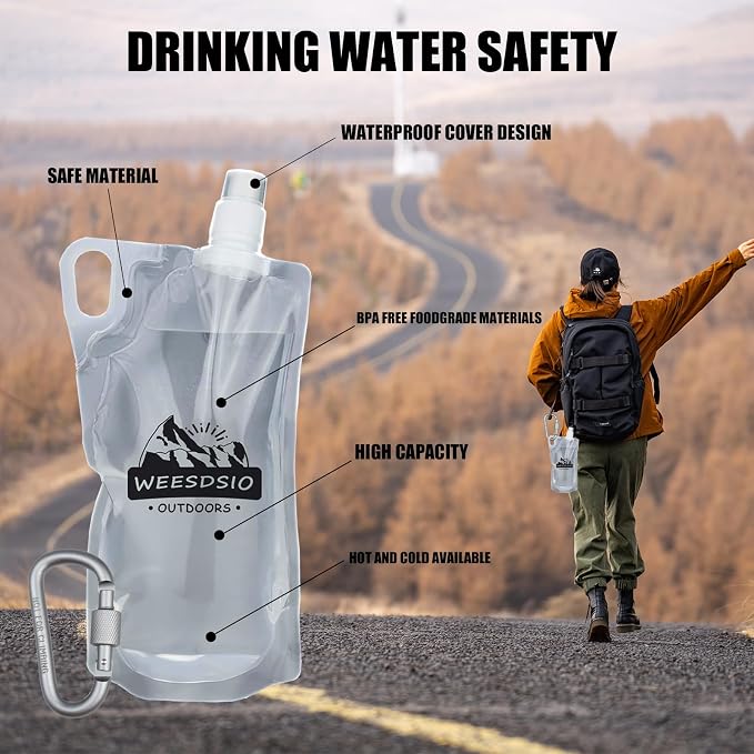 2-Pack 1L Hiking Collapsible Water Bottles with Mountaineering Buckle (Not Suitable for Climbing) BPA-Free Foldable Backpacking Water Bottle for Camping Hiking Running Cycling Mountaineering - Image 6