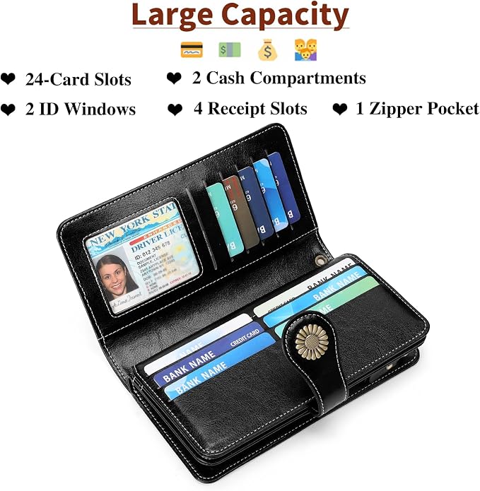 SENDEFN Wallets for Women Leather Credit Card Holder with RFID Blocking Large Capacity Wristlet | with RFID Blocking - Image 3