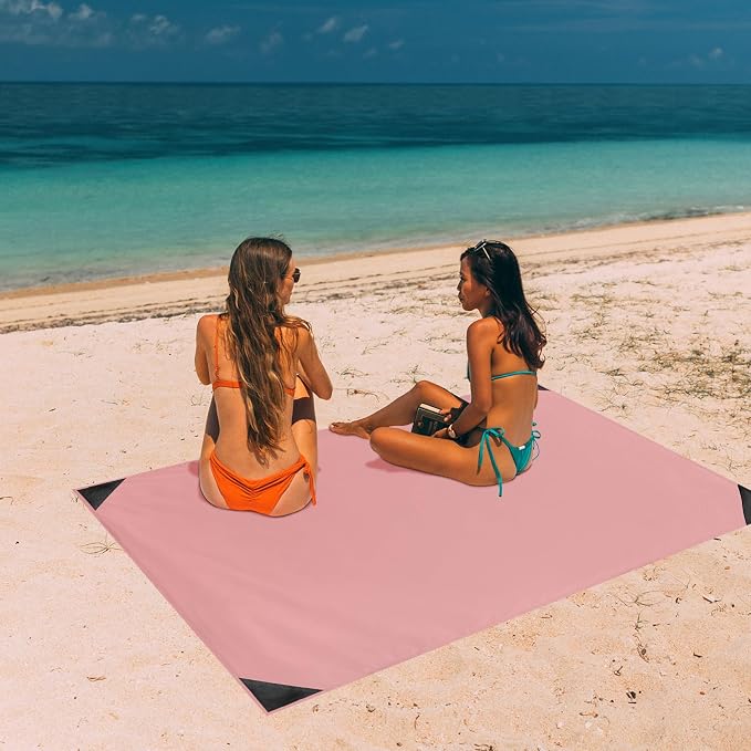 Odoland Sandproof Beach Blanket, Waterproof Portable Mat with Carry Pouch | 63“x43” Quick Drying & Foldable Lightweight Sand Free Beach Mat Tarp for Hiking, Camping, Travel, Pink - Image 7