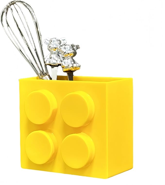 Magnetic Basket Organizer for Fridge - Lego-Style ABS Plastic Storage Box,No Drill Design for Kitchen Counter, Microwave & Whiteboard, Holds Up to 3.5 lbs (Yellow) by Unknown