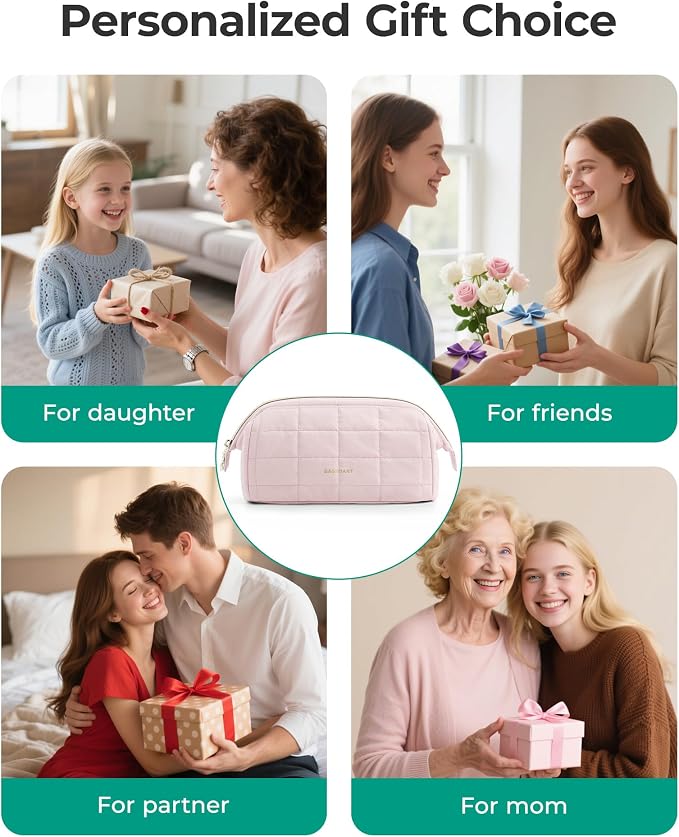BAGSMART Makeup Bag Travel Toiletry Bag, Wide-open Zipper Pouch, Dusty Rose | Puffy Padded, Travel Essentials, Make Up Bag, For Women, Makeup Organizer, Toiletries Accessories Brushes - Image 2