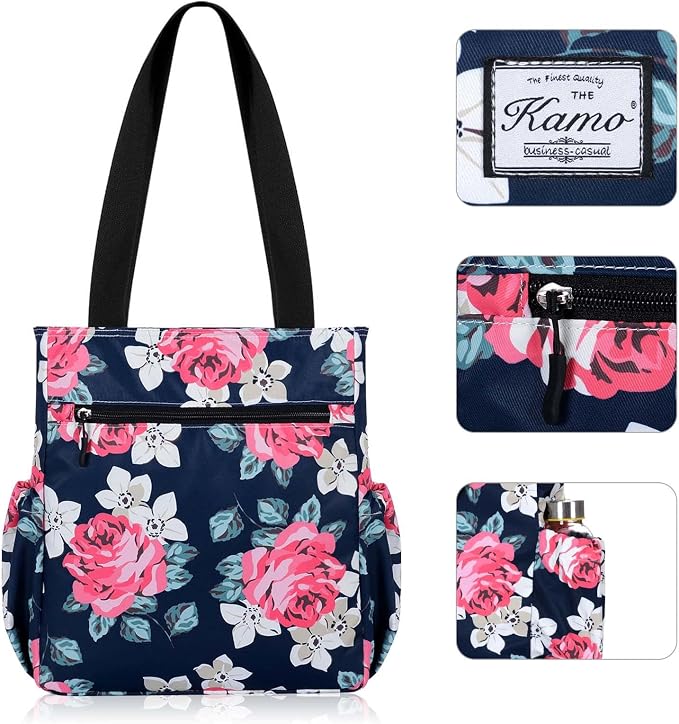KAMO Floral Tote Bag - Waterproof Lightweight Handbags Travel Shoulder Bag for Hiking Yoga Gym Swimming Travel Beach - Image 4