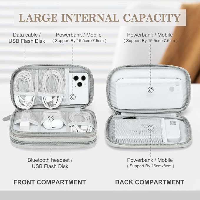 FYY Electronic Organizer, Travel Tech Pouch Bag, Cable Organizer Khaki | Wrist Strap, Waterproof, Double Layers Portable Electronics Travel Carrying Case for Cord, Charger, Daily Business Trips Use - Image 3