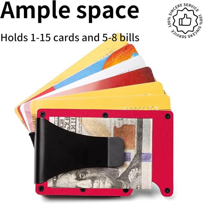 Slim Wallet for Men,RFID Blocking Minimalist Metal Wallet, Money Clip/Cash Holder, Front Pocket Aluminum Credit Card Holder, Ideal Gift for Men,Matte Red - Image 2