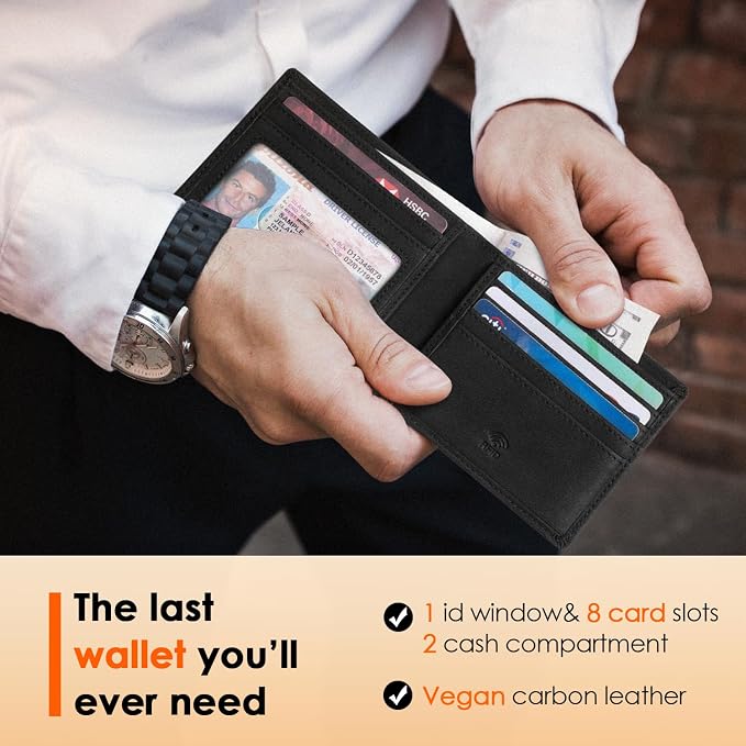 RUNBOX Wallet for Men Slim Leather Bifold RFID Blocking Minimalist Front Pocket Design with Gift Box | Minimalist Front Pocket Design, Holds 8 Cards, RFID Protection, Gifts for Men on Birthdays, Father’s Day, and Christmas - Image 4