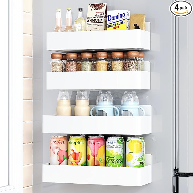 Mystozer Magnetic Spice Rack for Refrigerator, Kitchen Organizer and Storage Shelf, White (4 Pack)… by Mystozer