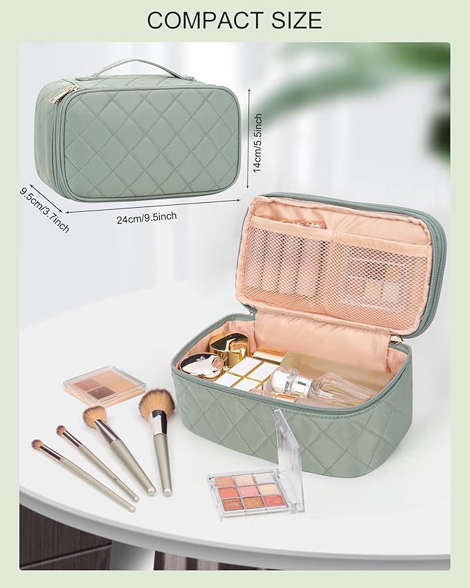 Relavel Small Makeup Bag, Travel Cosmetic Bag Make Up Pouch, Green | Small Makeup Organizer Bag for Women, Waterproof Handbag Toiletry Bag Essentials for Daily Use - Image 2