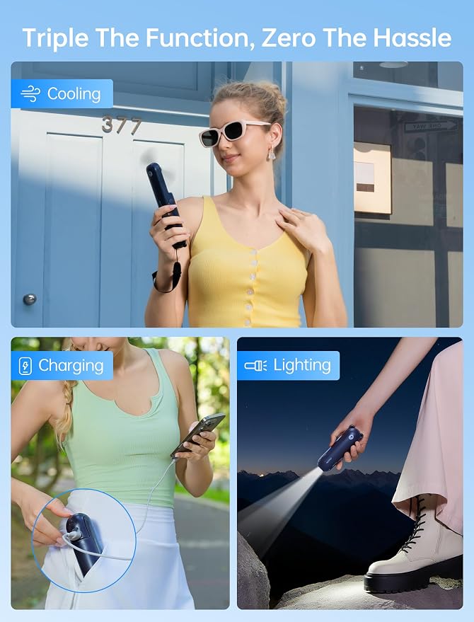 JISULIFE 3 IN 1 Portable Fan with Power Bank & Flashlight Featured | 19H Max Cooling, USB Rechargeable, Pocket-Sized Handheld Fan for Travel, Cruise, Concerts, Makeup, Summer Gifts for Women - Image 2