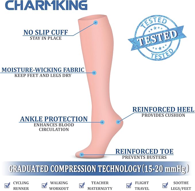 CHARMKING Compression Socks for Women & Men Circulation (3 Pairs) 15-20 mmHg is Best Support for Athletic Running Cycling - Image 4