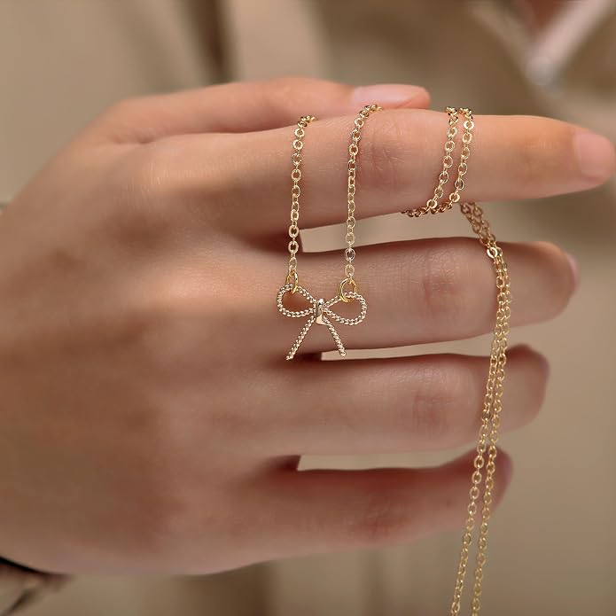 RZKING Golden Necklace for Women, Dainty Butterfly Heart Bow Rose Necklace, Gifts for Best Friend Sister Mom Girlfriend, Graduation Chritmas Birthday Anniversary Thank You Gifts - Image 3