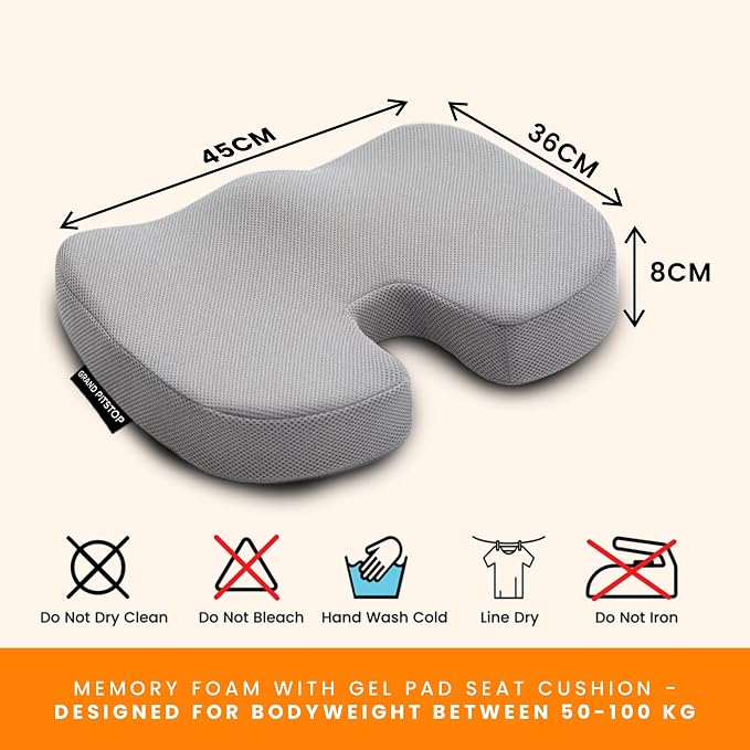 GRAND PITSTOP Gel Memory Foam Seat Cushion – Orthopedic Ergonomic Cushion for Office Chair, Car, Home & Travel – Tailbone, Sciatica & Back Pain Relief Pillow for Long Sitting Comfort - Image 9