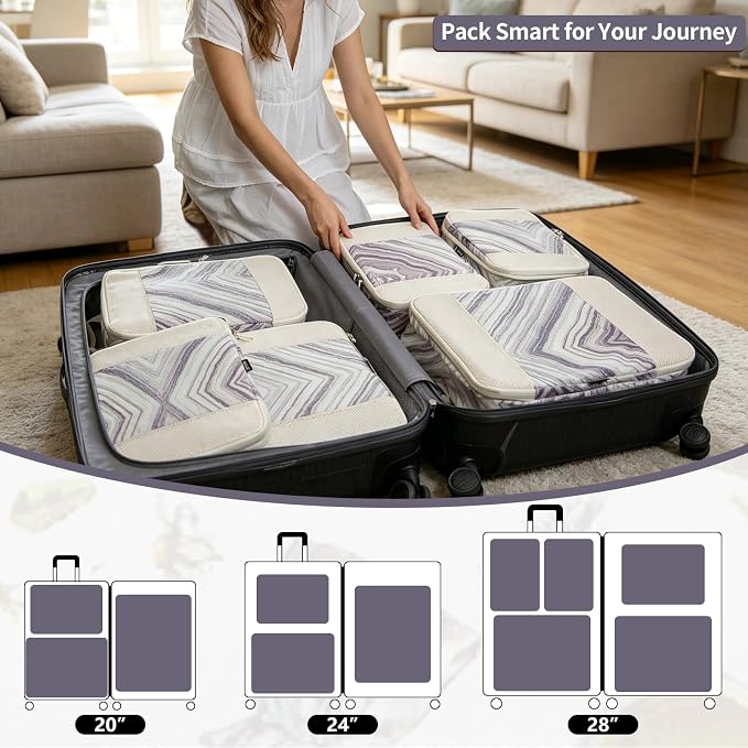 Extra Large Compression Packing Cubes for Carry On, 4 Set Lightweight Travel Packing Organizers with Breathable Mesh, Expandable Compression Cubes for Travel, Marble Pattern - Image 6