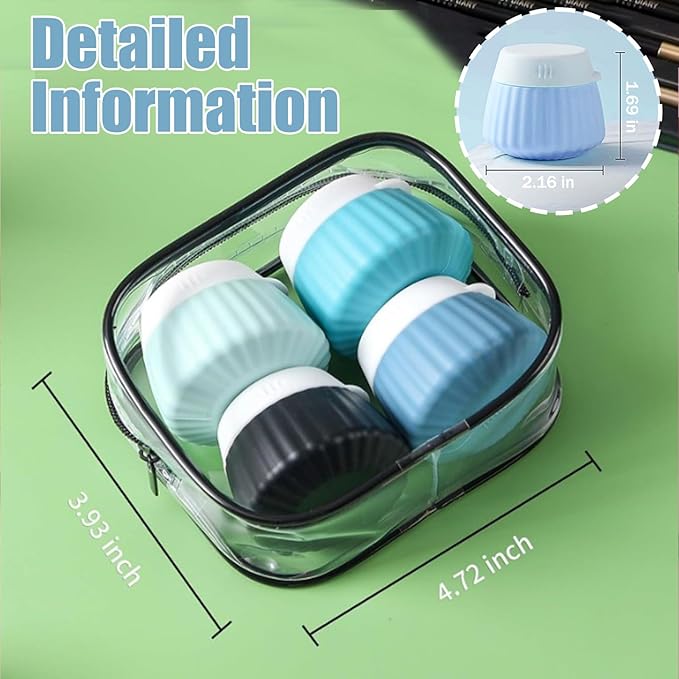 4 Pack Silicone Travel Cream Containers, Refillable Toiletry Jars | Leak Proof Design, Comes with Scoops, Labels & Clear Bag, Perfect for Travel Shampoo, Conditioner and Skincare Toiletries - Image 2