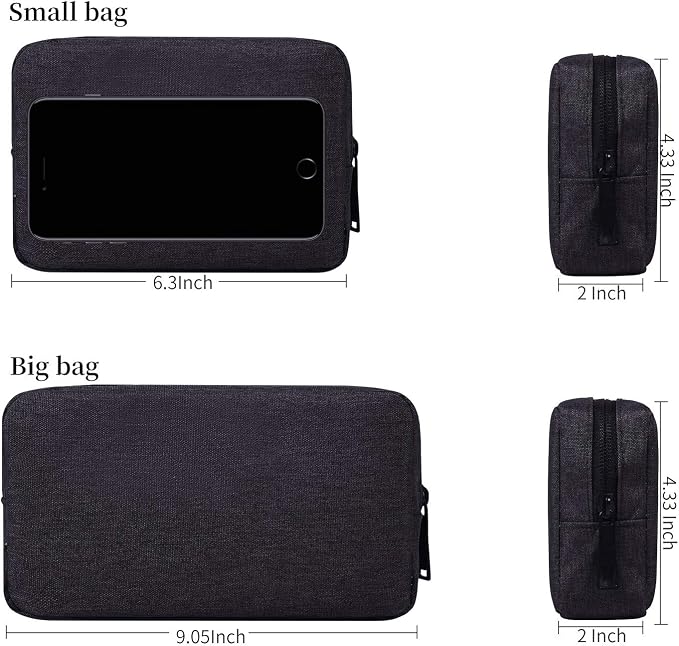 dealcase Canvas Waterproof Universal Electronic Accessories Organizer for Power Bank,Charging Cords,Chargers,Mouse,USB Cable,Earphones and More Out-going, Business Travel Gadget Bag,Black(Small+Big) - Image 2