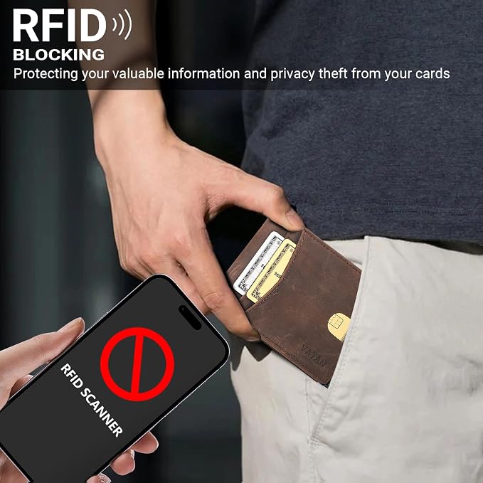 VATAN Wallet for Men Slim RFID Blocking Leather Credit Card Holder Wallet for 15 Cards, Bifold Minimalist Thin Wallet with 2 ID Windows & Cash Slot, With Gift Box (CH Coffee) - Image 8