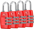 TSA Luggage Locks (4Pack) - 3 Digit Combination Padlocks - Approved Travel Lock for Suitcases & Baggage (Red) by Cluckyu
