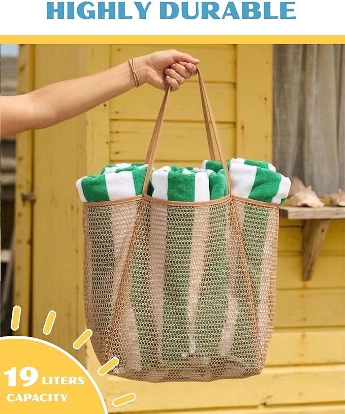Rave Envy Large Mesh Beach Tote Bag - Waterproof Pool & Travel Beach Bag | Large Capacity | Sturdy Base | Lightweight Foldable Design | Quick-Drying Breathable Fabric | Spacious Multi-Pocket Storage - Image 4
