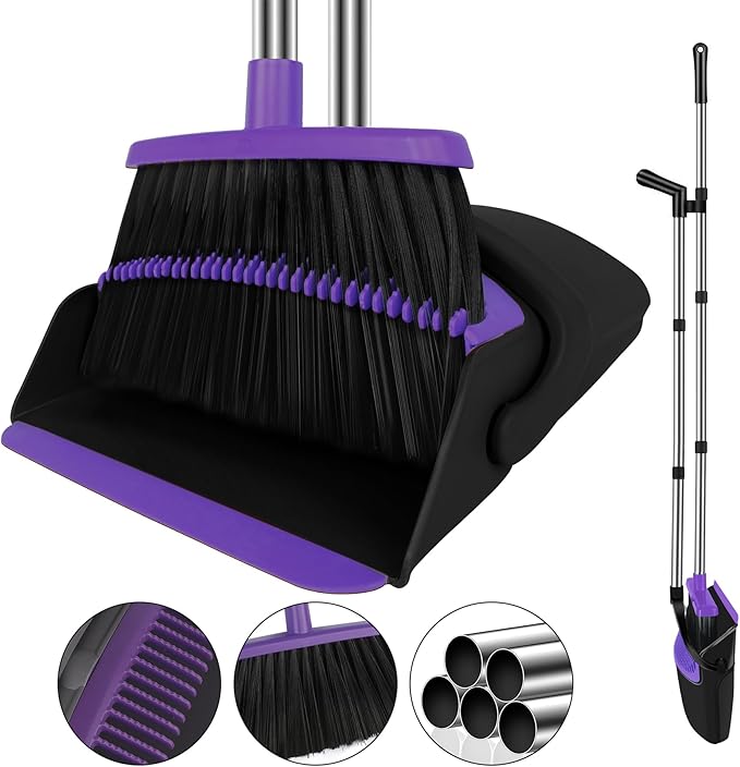 Broom with Dustpan Combo Set, 51" Household Dustpans and Broom, Standing Dust Pan Set for Home, Purple Cleaning Set for Kitchen Lobby Indoor Outdoor | Hands-Free Pet Hair Cleaning, Built-in Comb Dustpan, Space-Saving Storage, Multi-Surface Use for Home... by UDUK