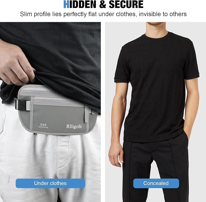 Money Belt for Travel Women and Men Hidden - Slim RFID Blocking Travel Wallet with Secure Anti-Theft Pouch, Passport Holder for Passport, Credit Cards, Cash Under Clothes - Image 2